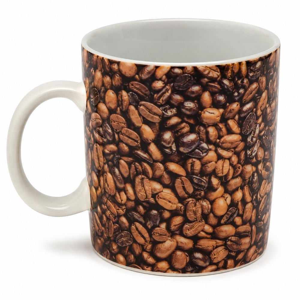 Starbucks 2007 Coffee Bean Print 16 oz Ceramic Coffee Mug Cup Brown White EUC